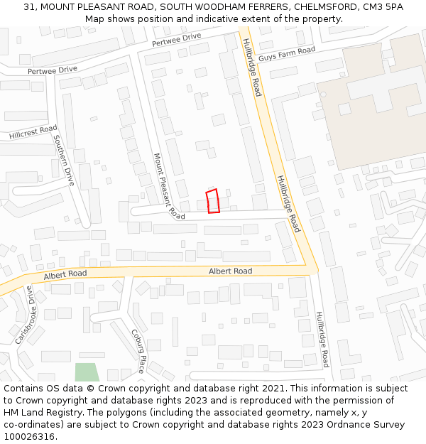31, MOUNT PLEASANT ROAD, SOUTH WOODHAM FERRERS, CHELMSFORD, CM3 5PA: Location map and indicative extent of plot