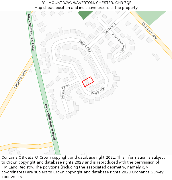 31, MOUNT WAY, WAVERTON, CHESTER, CH3 7QF: Location map and indicative extent of plot