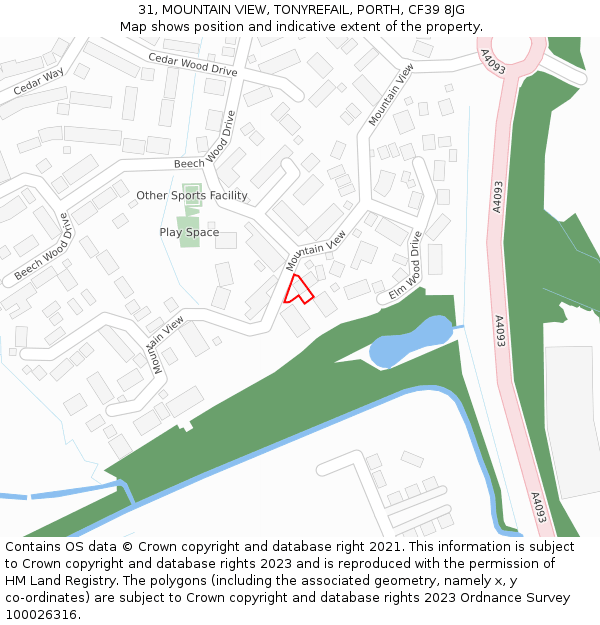 31, MOUNTAIN VIEW, TONYREFAIL, PORTH, CF39 8JG: Location map and indicative extent of plot