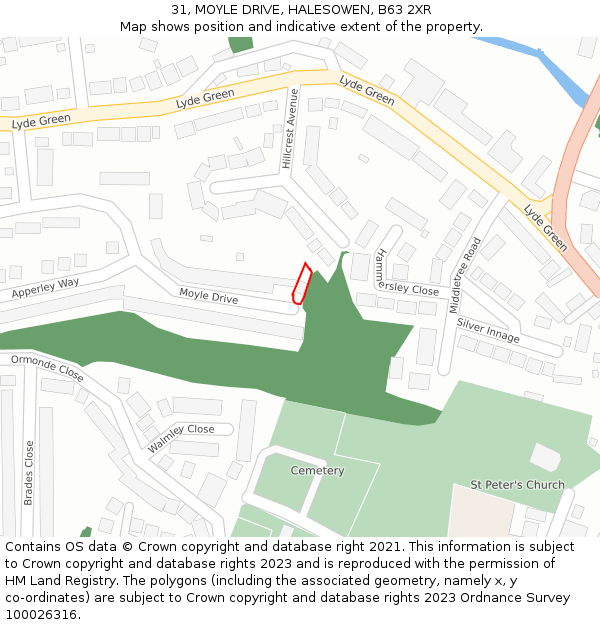 31, MOYLE DRIVE, HALESOWEN, B63 2XR: Location map and indicative extent of plot