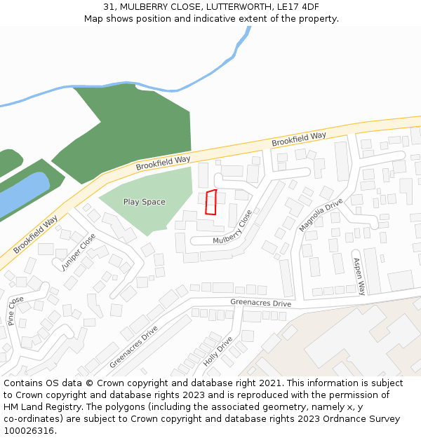 31, MULBERRY CLOSE, LUTTERWORTH, LE17 4DF: Location map and indicative extent of plot