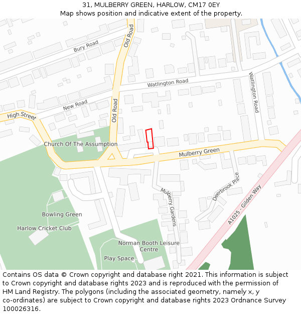 31, MULBERRY GREEN, HARLOW, CM17 0EY: Location map and indicative extent of plot