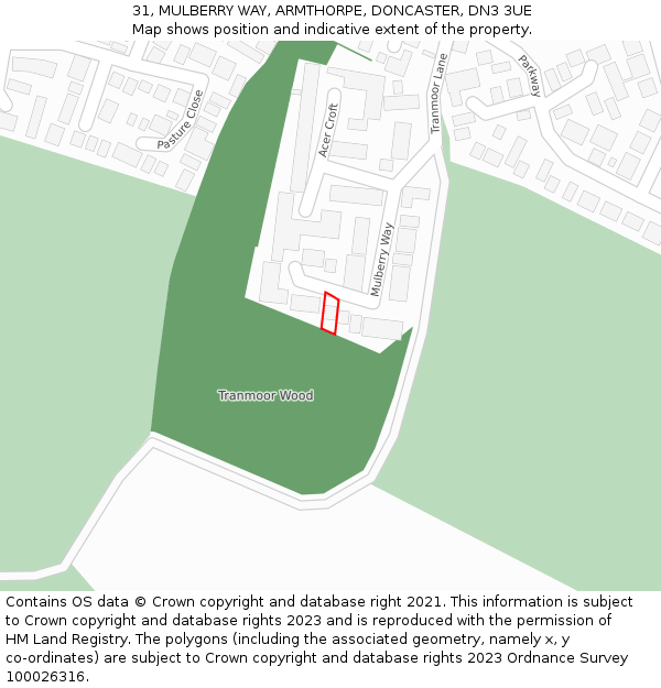 31, MULBERRY WAY, ARMTHORPE, DONCASTER, DN3 3UE: Location map and indicative extent of plot
