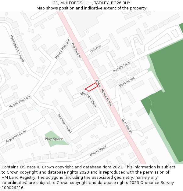 31, MULFORDS HILL, TADLEY, RG26 3HY: Location map and indicative extent of plot