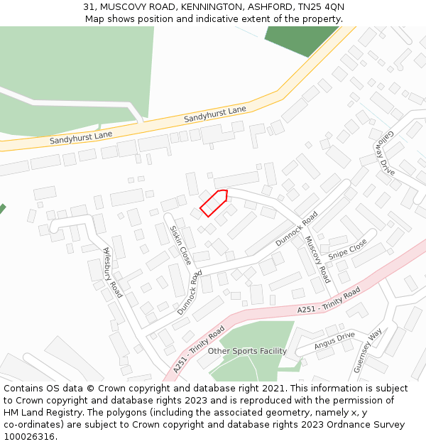 31, MUSCOVY ROAD, KENNINGTON, ASHFORD, TN25 4QN: Location map and indicative extent of plot