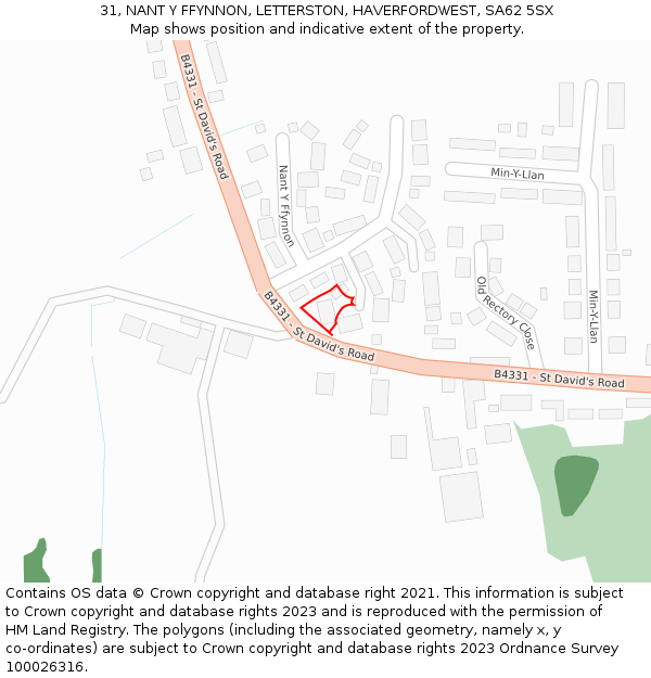 31, NANT Y FFYNNON, LETTERSTON, HAVERFORDWEST, SA62 5SX: Location map and indicative extent of plot