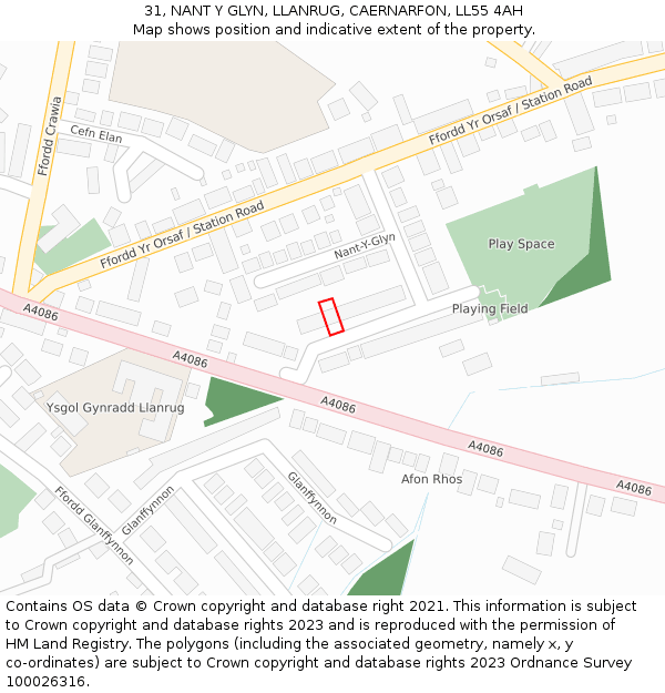 31, NANT Y GLYN, LLANRUG, CAERNARFON, LL55 4AH: Location map and indicative extent of plot