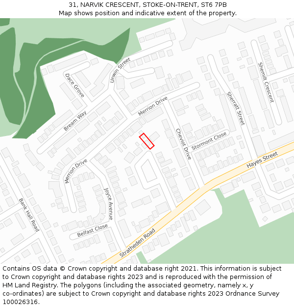 31, NARVIK CRESCENT, STOKE-ON-TRENT, ST6 7PB: Location map and indicative extent of plot