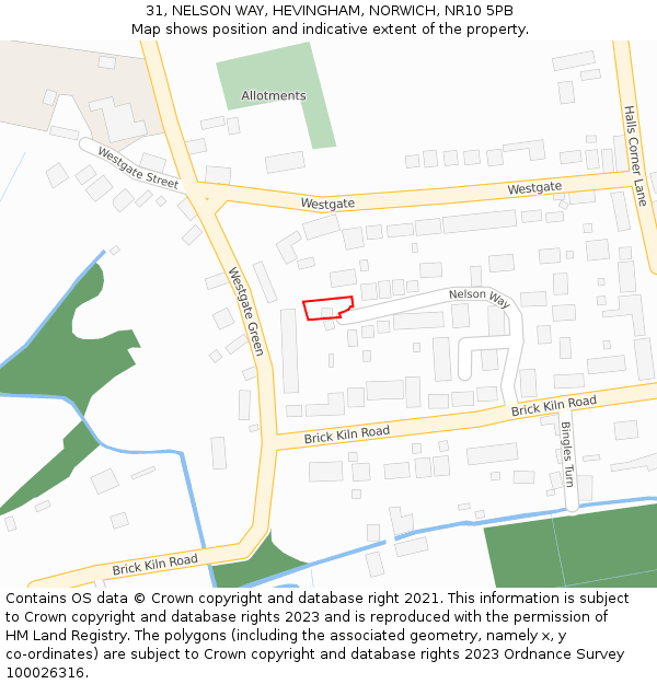 31, NELSON WAY, HEVINGHAM, NORWICH, NR10 5PB: Location map and indicative extent of plot