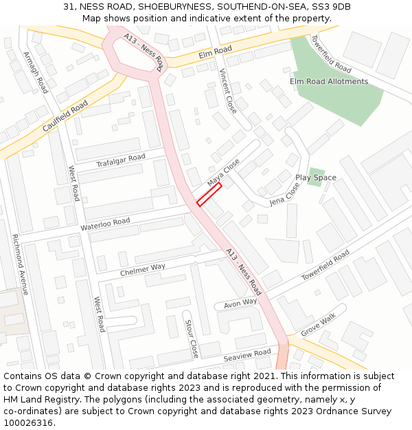 31, NESS ROAD, SHOEBURYNESS, SOUTHEND-ON-SEA, SS3 9DB: Location map and indicative extent of plot