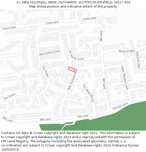 31, NEW HUCKNALL WAYE, HUTHWAITE, SUTTON-IN-ASHFIELD, NG17 2SS: Location map and indicative extent of plot