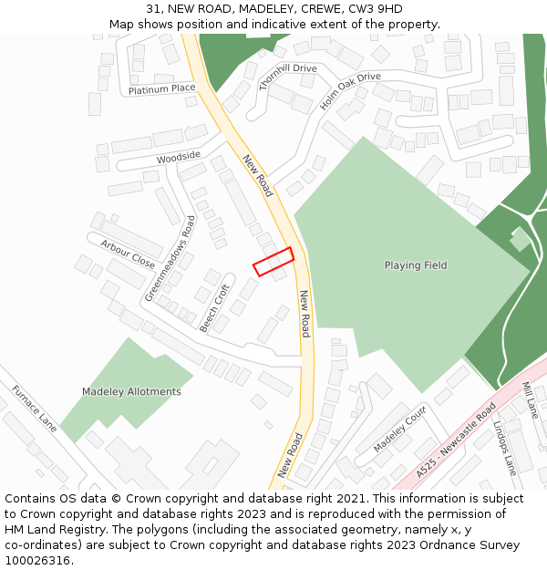 31, NEW ROAD, MADELEY, CREWE, CW3 9HD: Location map and indicative extent of plot