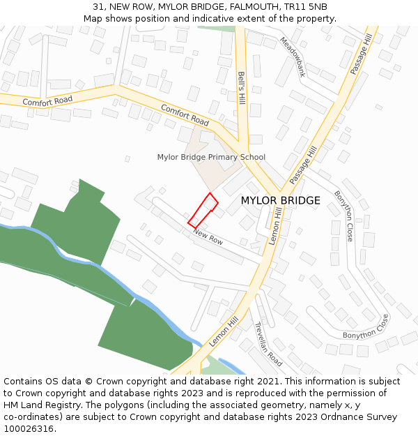 31, NEW ROW, MYLOR BRIDGE, FALMOUTH, TR11 5NB: Location map and indicative extent of plot