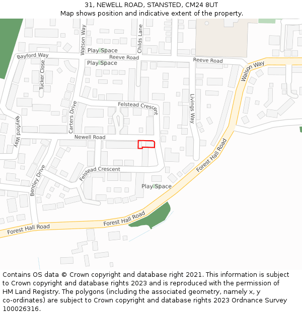 31, NEWELL ROAD, STANSTED, CM24 8UT: Location map and indicative extent of plot