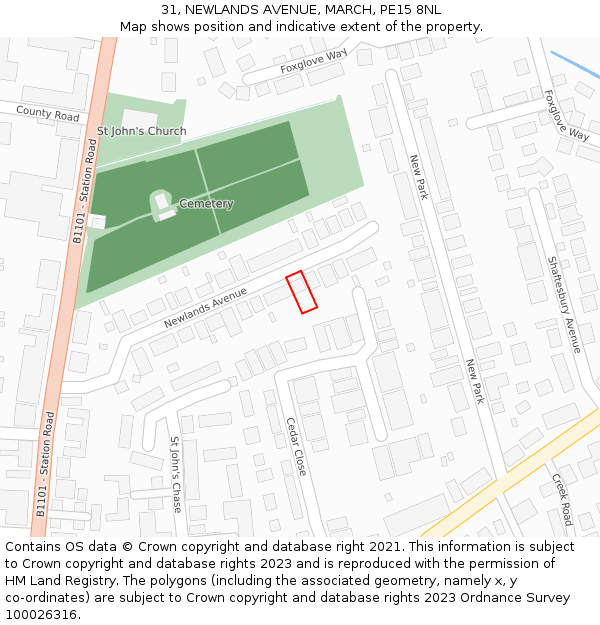 31, NEWLANDS AVENUE, MARCH, PE15 8NL: Location map and indicative extent of plot