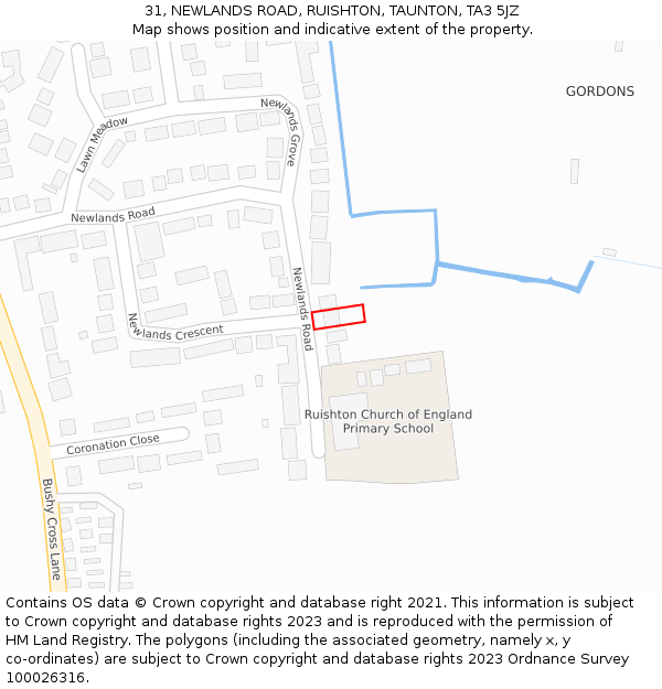 31, NEWLANDS ROAD, RUISHTON, TAUNTON, TA3 5JZ: Location map and indicative extent of plot