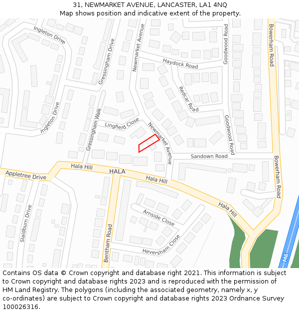 31, NEWMARKET AVENUE, LANCASTER, LA1 4NQ: Location map and indicative extent of plot