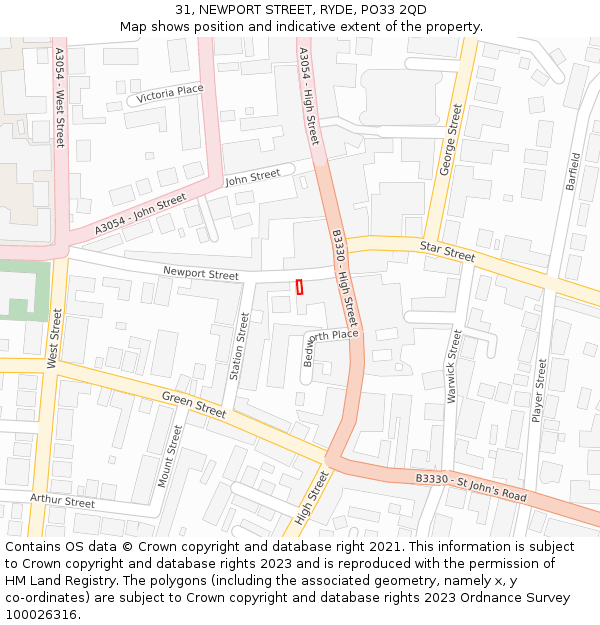 31, NEWPORT STREET, RYDE, PO33 2QD: Location map and indicative extent of plot