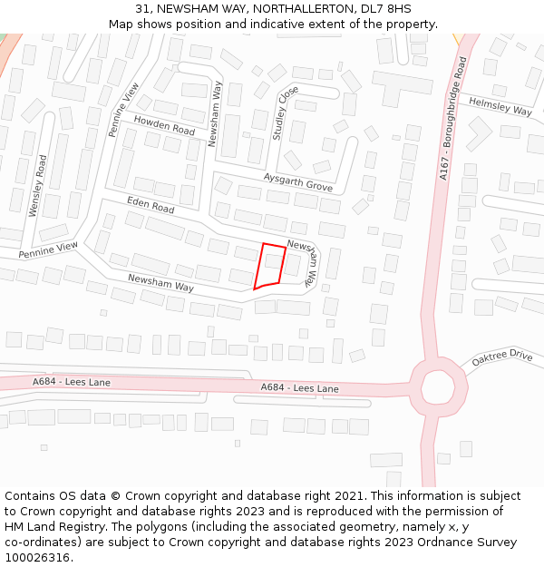 31, NEWSHAM WAY, NORTHALLERTON, DL7 8HS: Location map and indicative extent of plot