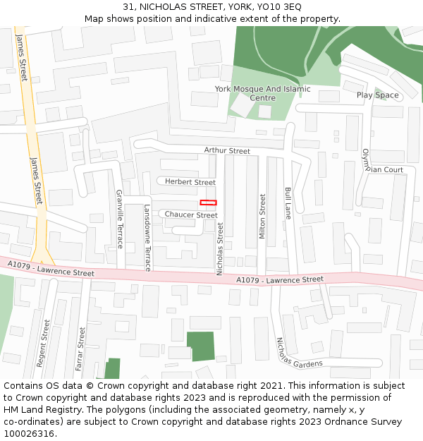 31, NICHOLAS STREET, YORK, YO10 3EQ: Location map and indicative extent of plot