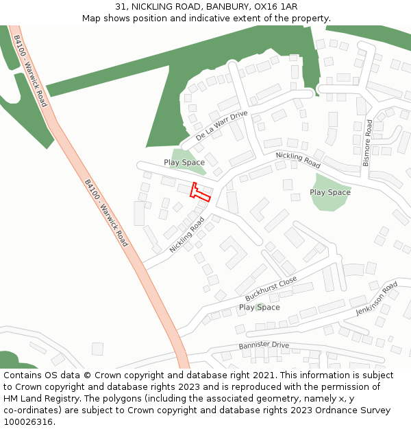 31, NICKLING ROAD, BANBURY, OX16 1AR: Location map and indicative extent of plot