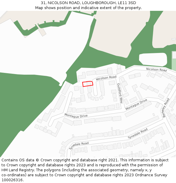 31, NICOLSON ROAD, LOUGHBOROUGH, LE11 3SD: Location map and indicative extent of plot