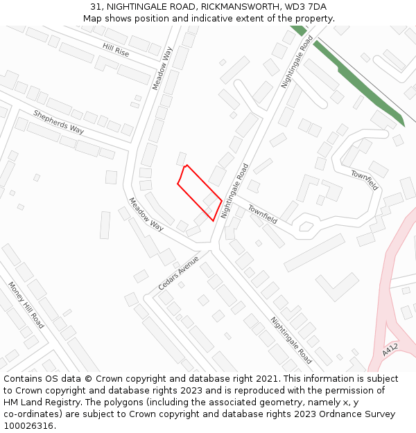 31, NIGHTINGALE ROAD, RICKMANSWORTH, WD3 7DA: Location map and indicative extent of plot