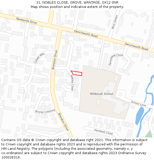 31, NOBLES CLOSE, GROVE, WANTAGE, OX12 0NR: Location map and indicative extent of plot