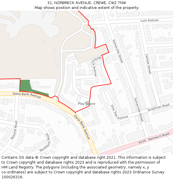 31, NORBRECK AVENUE, CREWE, CW2 7NW: Location map and indicative extent of plot