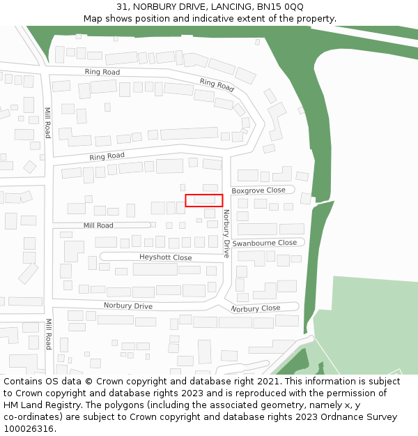 31, NORBURY DRIVE, LANCING, BN15 0QQ: Location map and indicative extent of plot