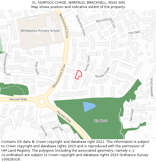 31, NORFOLK CHASE, WARFIELD, BRACKNELL, RG42 3XN: Location map and indicative extent of plot
