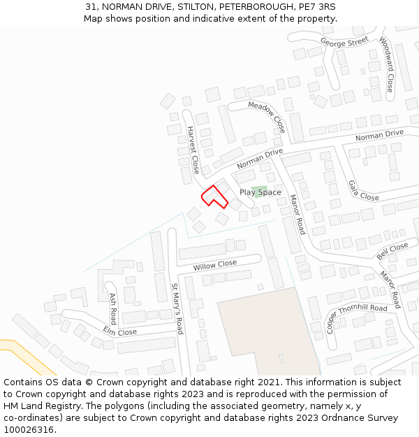 31, NORMAN DRIVE, STILTON, PETERBOROUGH, PE7 3RS: Location map and indicative extent of plot