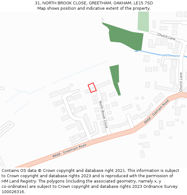 31, NORTH BROOK CLOSE, GREETHAM, OAKHAM, LE15 7SD: Location map and indicative extent of plot