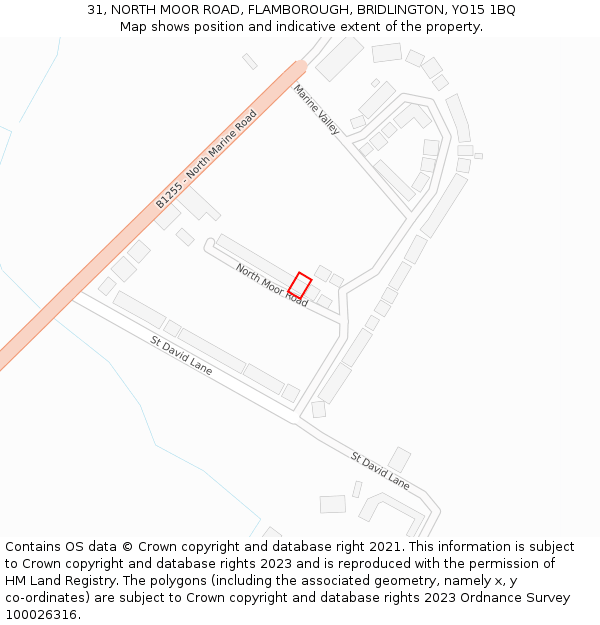 31, NORTH MOOR ROAD, FLAMBOROUGH, BRIDLINGTON, YO15 1BQ: Location map and indicative extent of plot