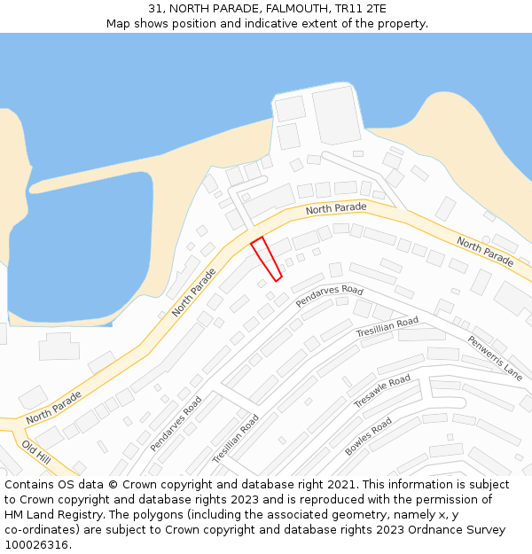 31, NORTH PARADE, FALMOUTH, TR11 2TE: Location map and indicative extent of plot