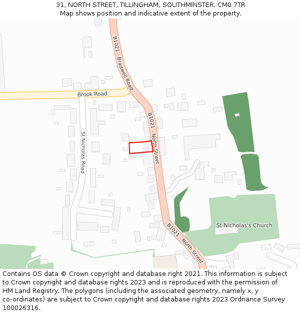 31, NORTH STREET, TILLINGHAM, SOUTHMINSTER, CM0 7TR: Location map and indicative extent of plot