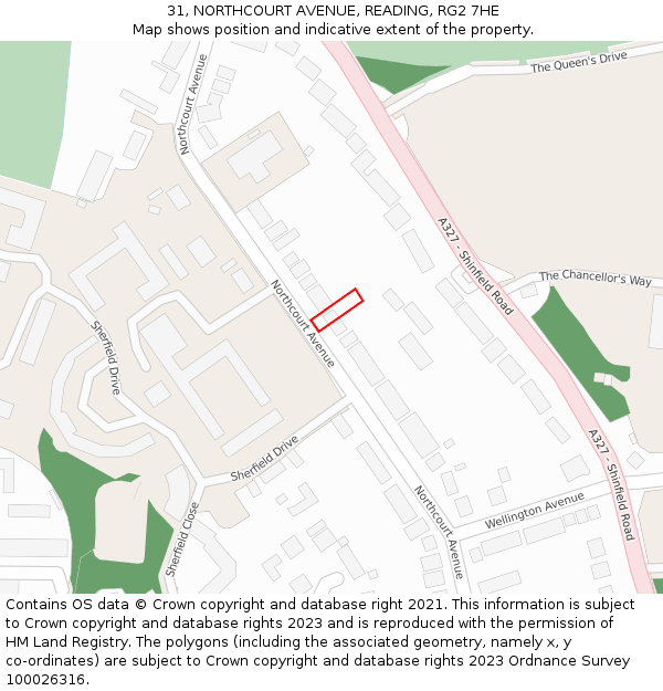 31, NORTHCOURT AVENUE, READING, RG2 7HE: Location map and indicative extent of plot