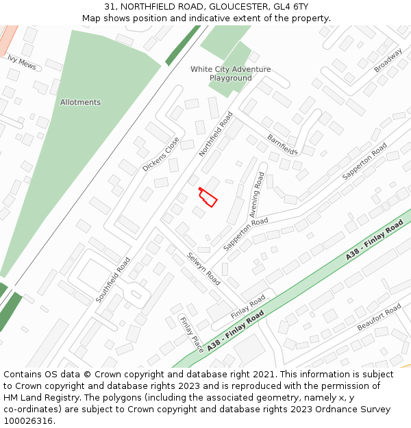 31, NORTHFIELD ROAD, GLOUCESTER, GL4 6TY: Location map and indicative extent of plot