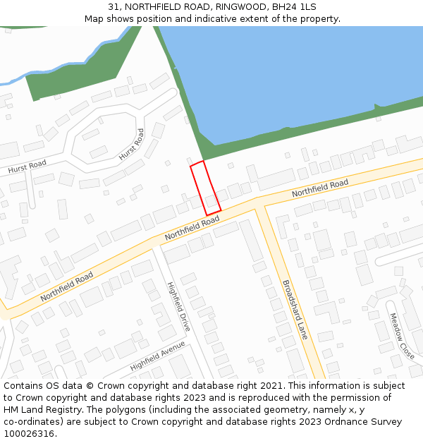 31, NORTHFIELD ROAD, RINGWOOD, BH24 1LS: Location map and indicative extent of plot