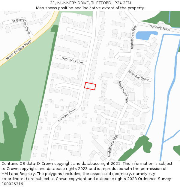 31, NUNNERY DRIVE, THETFORD, IP24 3EN: Location map and indicative extent of plot