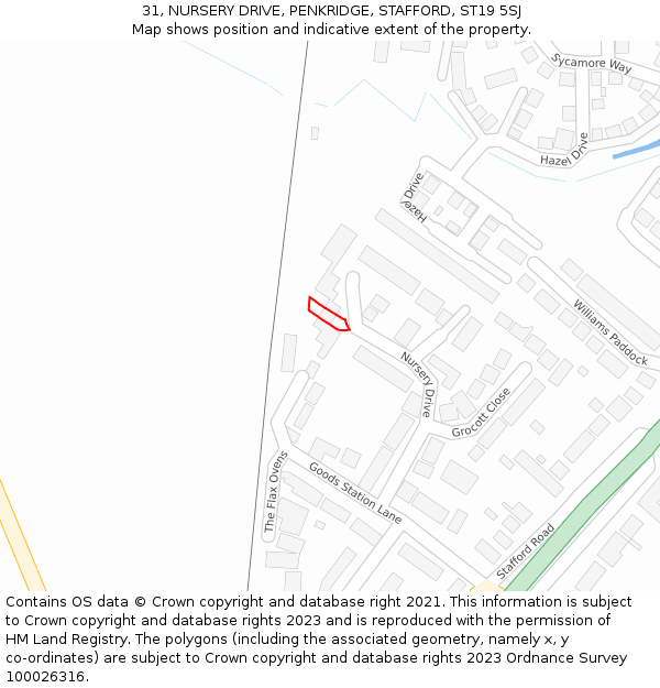 31, NURSERY DRIVE, PENKRIDGE, STAFFORD, ST19 5SJ: Location map and indicative extent of plot