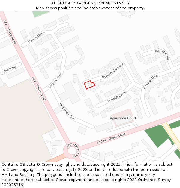 31, NURSERY GARDENS, YARM, TS15 9UY: Location map and indicative extent of plot