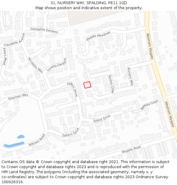 31, NURSERY WAY, SPALDING, PE11 1GD: Location map and indicative extent of plot