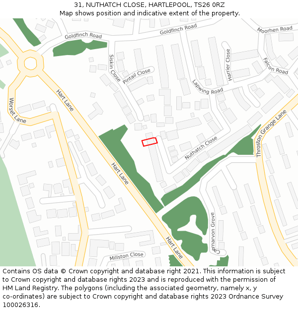31, NUTHATCH CLOSE, HARTLEPOOL, TS26 0RZ: Location map and indicative extent of plot