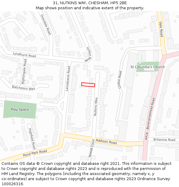 31, NUTKINS WAY, CHESHAM, HP5 2BE: Location map and indicative extent of plot