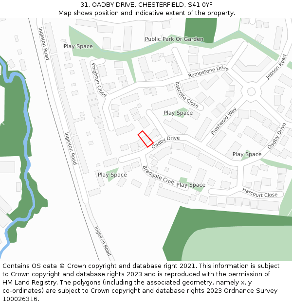 31, OADBY DRIVE, CHESTERFIELD, S41 0YF: Location map and indicative extent of plot