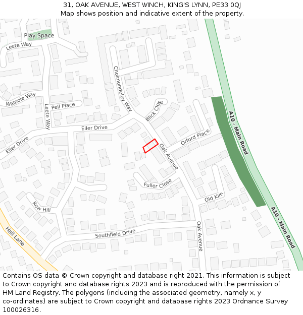 31, OAK AVENUE, WEST WINCH, KING'S LYNN, PE33 0QJ: Location map and indicative extent of plot