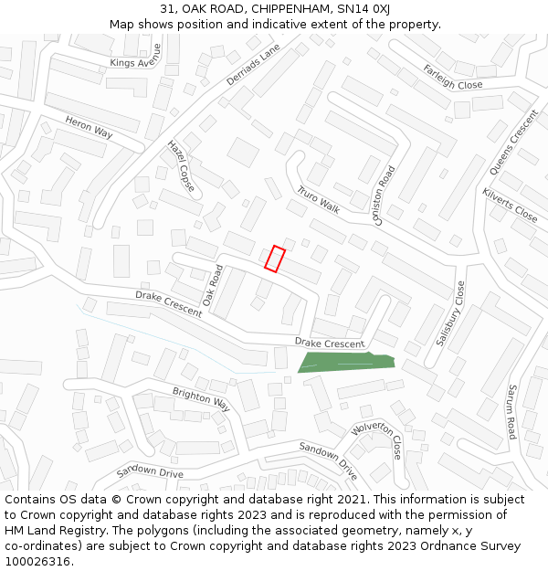 31, OAK ROAD, CHIPPENHAM, SN14 0XJ: Location map and indicative extent of plot