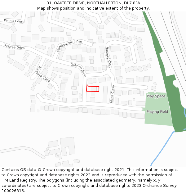 31, OAKTREE DRIVE, NORTHALLERTON, DL7 8FA: Location map and indicative extent of plot