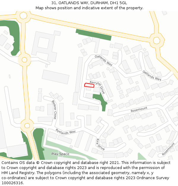 31, OATLANDS WAY, DURHAM, DH1 5GL: Location map and indicative extent of plot